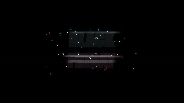 Black friday neon glitch text animation with digital distortion