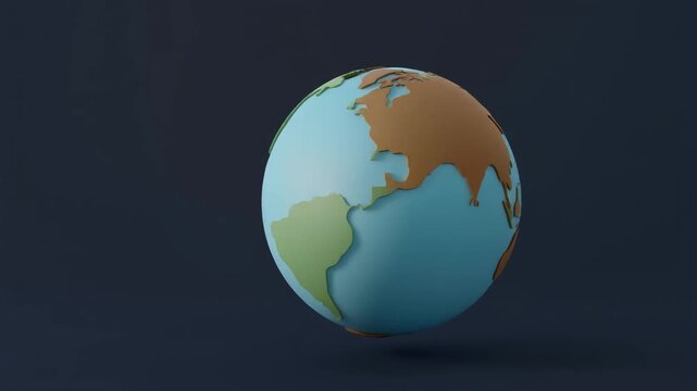 3D globe slowly rotating against a dark blue background showing Asia, Australia and the Pacific Ocean, world map concept with copy space, vertical video