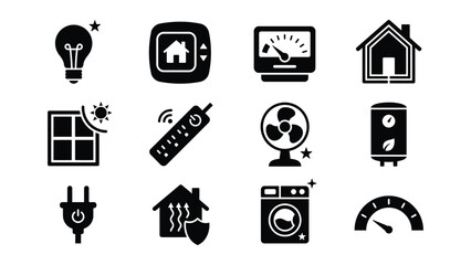 Fototapeta premium Set of home energy efficiency and smart appliance icons with transparent background