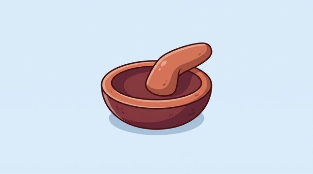 Indonesian Mortar and Pestle Ulekan Cobek Clean 2D Cartoon Illustration