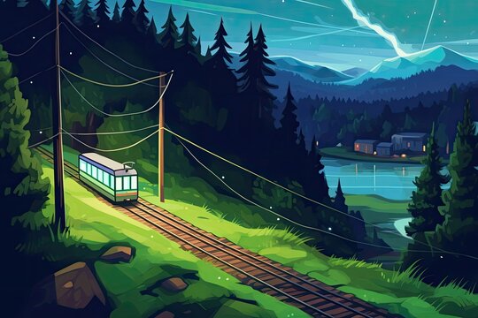 Cartoon Train Late at Night Generative AI