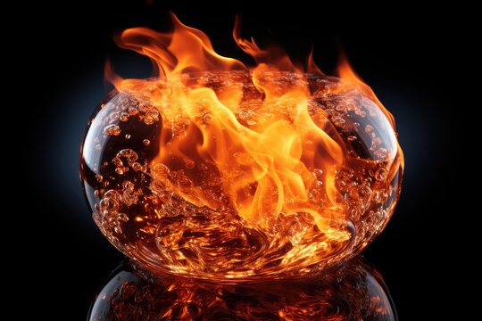 Fiery Water Bowl With Bubbles and Flames During Halloween Season Generative AI