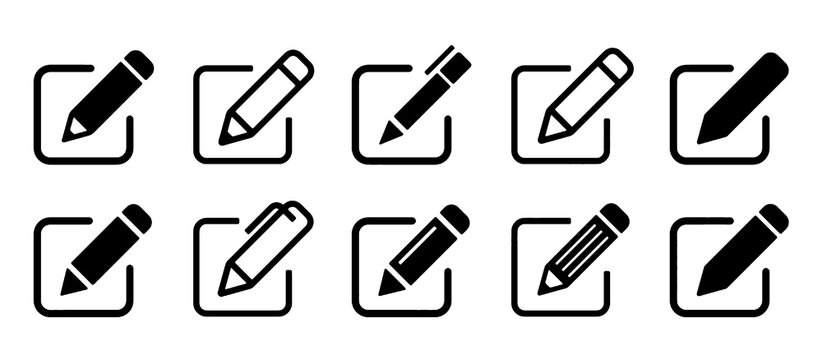 Edit icon set. Notepad edit document with pencil icon. Pencil icon, sign up icon. Business concept note edit pictogram. Vector illustration.