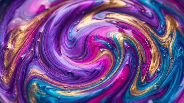 Vibrant abstract fluid acrylic paint texture with holographic colors