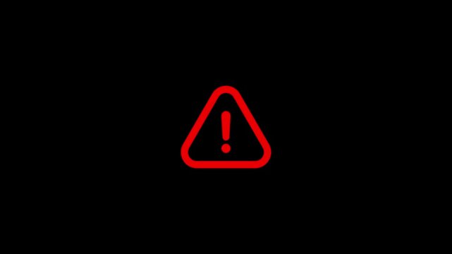 Animated red warning alert icon rapidly emerges beyond the border and continuously pulses like a heartbeat against a black background.