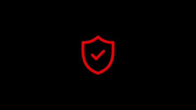 Red shield protection icon with checkmark rapidly emerges beyond the border within one second, then continuously pulses with a rhythmic heartbeat animation.