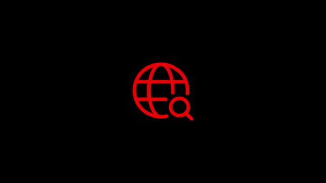 Red global search icon rapidly emerges beyond the border within one second, then continuously pulses with a smooth heartbeat animation.