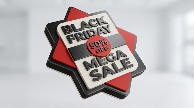 Black friday mega sale badge with fifty percent discount offer