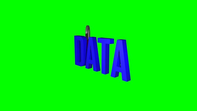Seamless 3D data security animation with orbiting padlock on green screen.