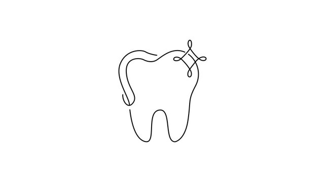 Minimalist line tooth icon animation with sparkling effect for dental care and oral hygiene concepts