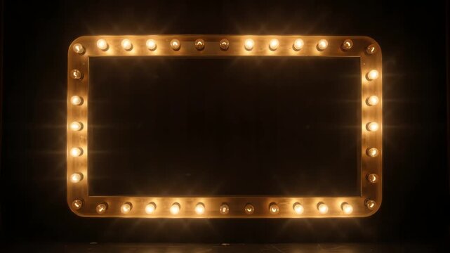 Glowing marquee light bulb frames shining on a dark background