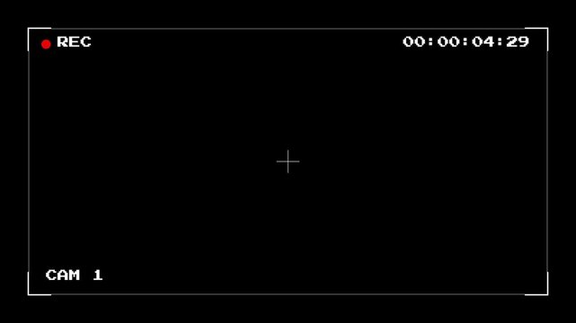 4k Video camera recorder screen overlay, Digital Camera Viewfinder Interface Overlay with Flashing Rec Symbol and Running Timecode for Security CCTV Simulation in 4K video