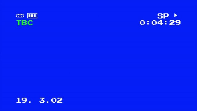  frame of the video camera screen, Vintage Analog Camcorder Blue Screen Overlay with Recording Interface and Timestamps for Retro Video Production and Nostalgic Aesthetic 4k video
