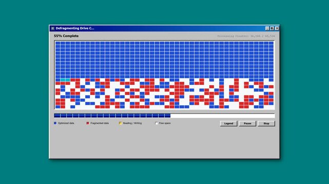 Retro 90s Software Interface for Disk Defragmenter Optimization with Seamless Loop, Nostalgic Technology Niche