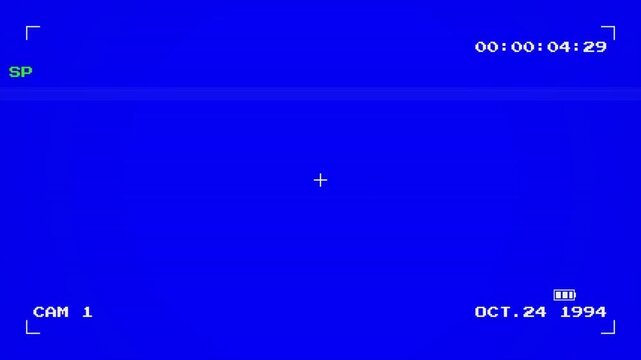 CCTV camera recording viewfinder screen overlay. Retro Analog Home Video Interface Blue Screen Dated 1998 4k video