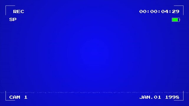 Video Camera Recording Interface. Vintage 1998 Camcorder Interface Overlay with Retro Timecode and Blue Screen 4k video