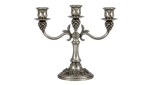 Candelabra with Three Arms and Ornate Silver Pinecone Details