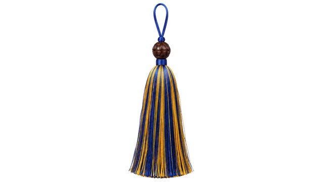 Decorative Tassel with Blue and Gold Threads on Transparent Background