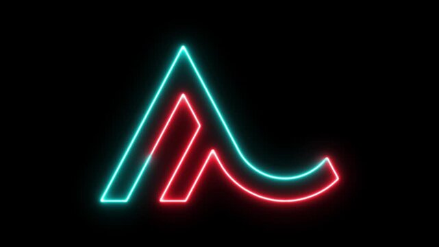 Neon letter A logo animation, glowing cyan and red gradient outline typography icon on black background