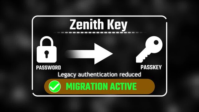 zenith key Authentication Concept: Password to Passkey Migration 4k video animation 
