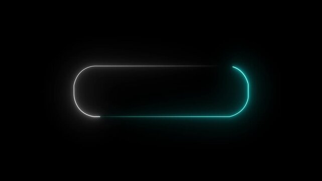 Neon glowing rounded rectangle picture frame icon animation. Glowing two color neon box round shape screen rotation border frame on a black background