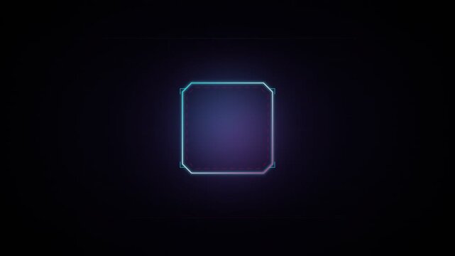 Futuristic neon glowing square frame animation with digital glitch effects and cyber punk aesthetic for sci fi user interface design elements stock video footage