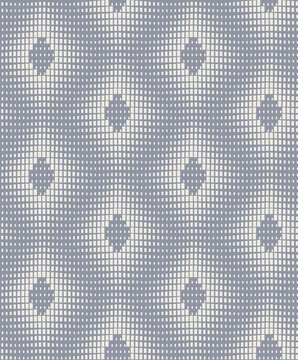Seamless delicate geometric grid pattern with cream white rectangular motifs on blue gray background