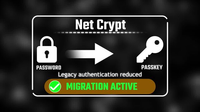 net crypt Authentication Concept: Password to Passkey Migration 4k video animation 