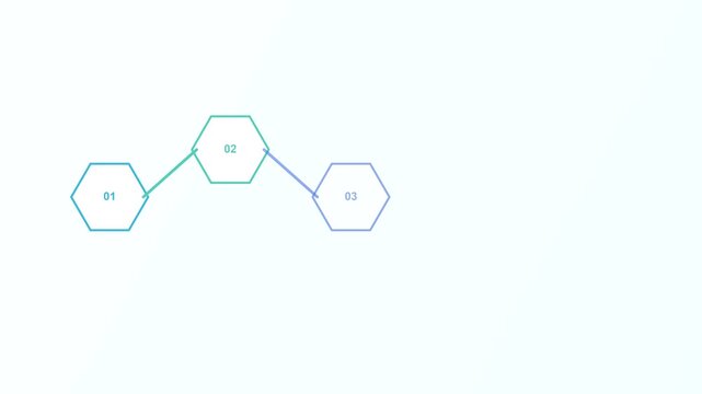 Animated infographics flowchart with growing hexagon nodes
