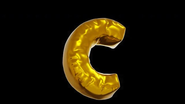 3D Animated Gold Foil Balloon Letter C Isolated on Transparent Background