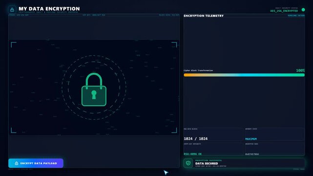 Data Encryption Animation from Data to Lock and Encrypted Information, Cybersecurity, Data Protection, Digital Privacy, Secure File Encryption, Lock Icon, Network Security and Technology