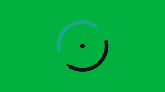 Refresh sync animation with two rotating arrows chasing in constant loop on green screen, seamless loop update reload element in smooth 60fps