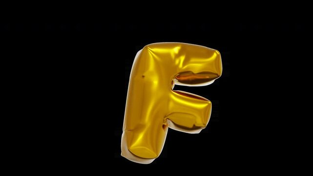 3D Gold Foil Balloon Letter F Animated Loop