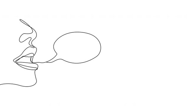 Animated speaking person continuous line illustration. Speech bubble and communication concept 4K video