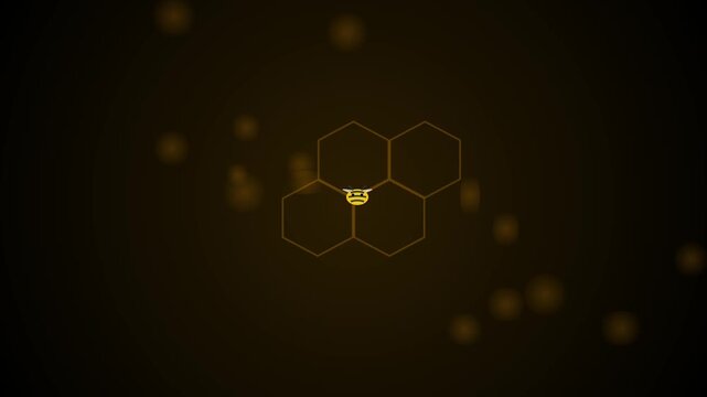 Bee icon floating over glowing honeycomb pattern