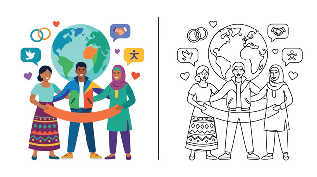Diverse People Embracing Globe, Unity Concept, Global Connection, Friendship