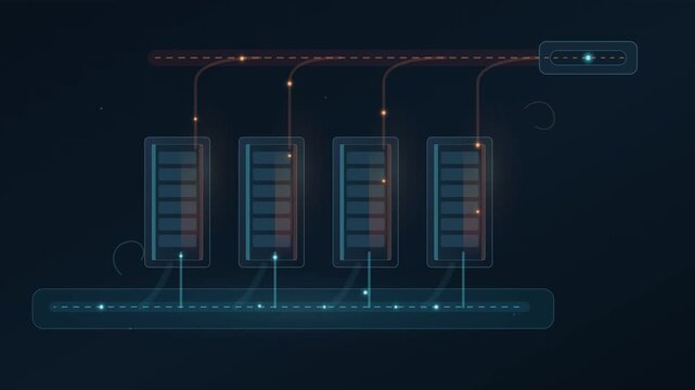 Data center airflow cooling system showing continuous circulation of cool and warm air around server racks