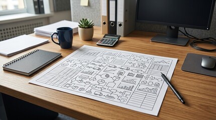 Fototapeta premium Logistics cost per unit worksheet on office desk, shipping cost analysis and pricing concept