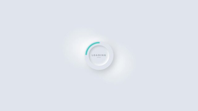 Neomorphic circular loading animation with spinning teal progress bar