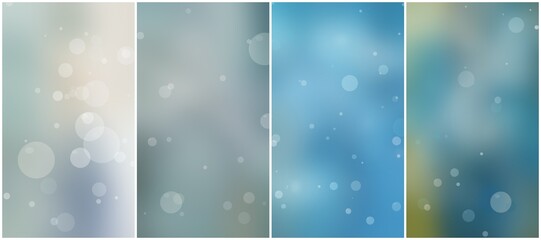 Four pastel-toned panels feature softly blurred light orbs over mint, lavender, and blue gradients, perfect for calm greetings or tech themes. © Sergei