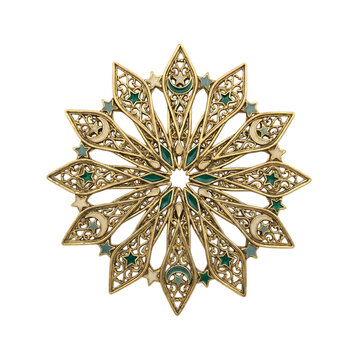 Islamic Gold and Green Geometric Ramadan Star Arabesque Ornament