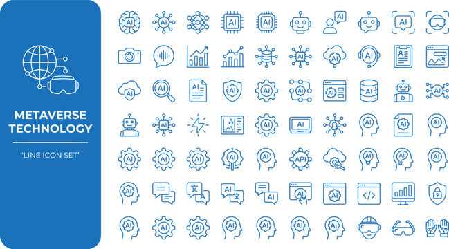 Collection of artificial intelligence line icons depicting technology networking and data analysis artificialintelligence machinelearning deeplearning neuralnetwork