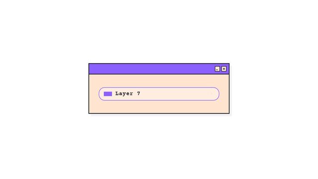 Retro 90s style computer browser window animation on white background. Minimalist UI UX pop-up element with purple header and pastel beige field for video editing and motion design.