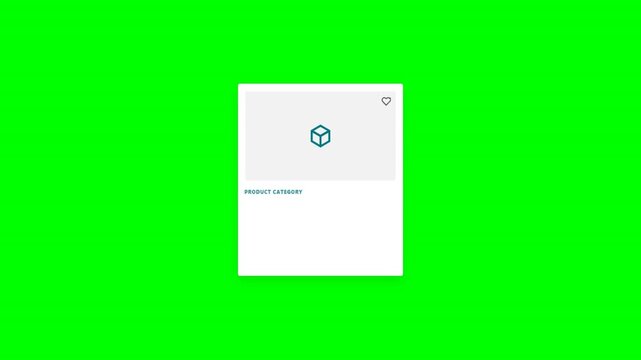 Modern UI Product Card Animation with 3D Cube Icon on Chroma Key Green Screen, Clean Web Design Placeholder Element for E-commerce 4K Video Footage