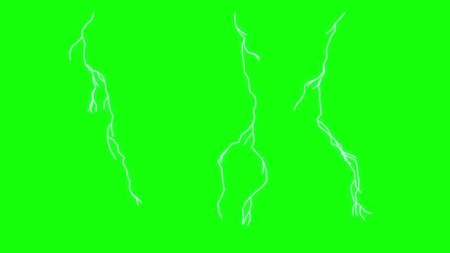 Electric lightning bolts flashing against vibrant green screen background for video compositing and special effects