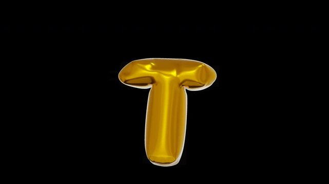3D Animated Gold Balloon Letter T