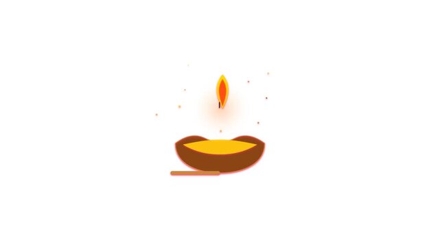 Diwali diya motion graphics with warm flickering flames during festive celebrations against a clean background