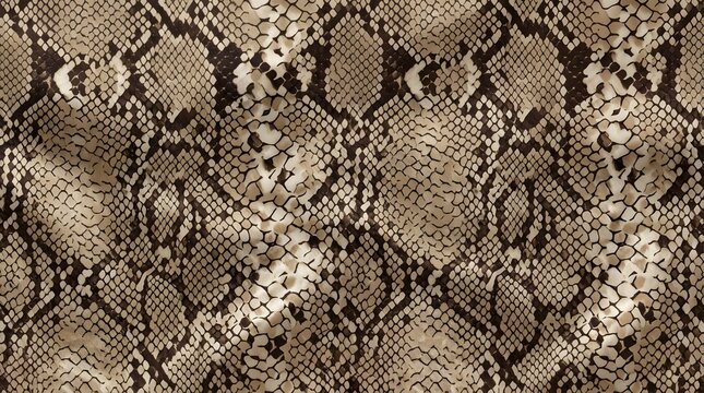 snake skin pattern fabric texture beige and brown python animal print background for fashion and design with realistic folds and scales