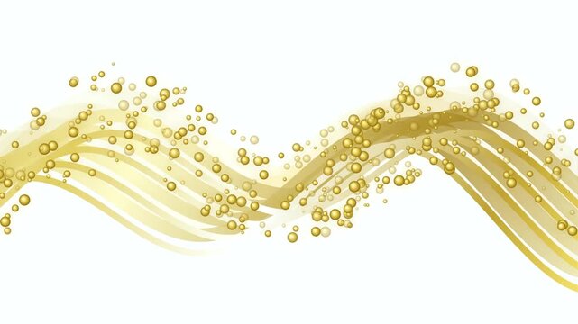 Golden wave vector illustration with sparkling champagne bubbles and flowing liquid design.