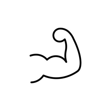 Simple line art icon representing a strong flexing arm with strength bodybuilding exercise training muscular
